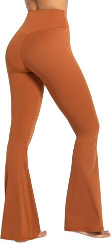 Sunzel Flare Leggings، سراويل يوجا متقاطعة مع تحكم في البطن، خصر عالٍ وساق واسعة، بدون درزات أمامية Caramel Cafe كبير 34 بوصة درزة داخلية in Saudi Arabia
