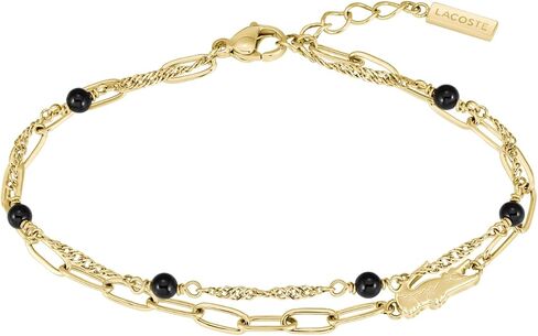 Lacoste Women's Deva Bracelet – Onyx Stone Beads with Twisted & Paperclip Chains – Semi-Precious Stones – Lobster Clasp – Jewelry Gift for Her in Saudi Arabia