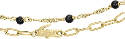 Lacoste Women's Deva Bracelet – Onyx Stone Beads with Twisted & Paperclip Chains – Semi-Precious Stones – Lobster Clasp – Jewelry Gift for Her in Saudi Arabia