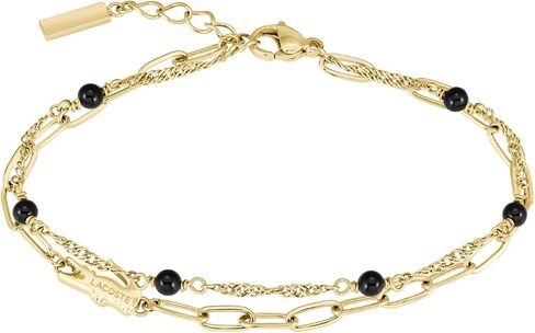 Lacoste Women's Deva Bracelet – Onyx Stone Beads with Twisted & Paperclip Chains – Semi-Precious Stones – Lobster Clasp – Jewelry Gift for Her in Saudi Arabia