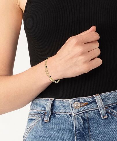 Lacoste Women's Deva Bracelet – Onyx Stone Beads with Twisted & Paperclip Chains – Semi-Precious Stones – Lobster Clasp – Jewelry Gift for Her in Saudi Arabia