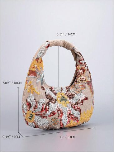 QWINEE Women's Floral Embroidered Crescent Clutch Handbag Sequin Y2k Zipper Top Handle Evening Bag for Wedding Party in Saudi Arabia