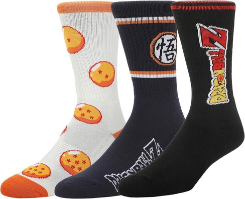 Bioworld Dragon Ball Z Stripe, AOP and Logo Mens Athletic Crew Socks 3 Pack in Saudi Arabia