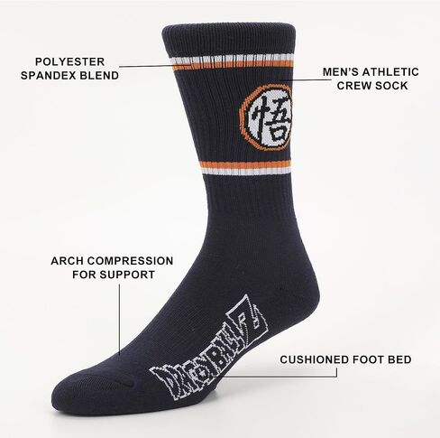Bioworld Dragon Ball Z Stripe, AOP and Logo Mens Athletic Crew Socks 3 Pack in Saudi Arabia