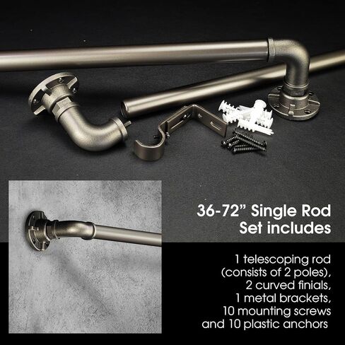 Vintage Industrial Window Curtain Rod, 1-Inch Diameter, Adjustable 72 to 144 Inches, Aged Bronze Finish in Saudi Arabia