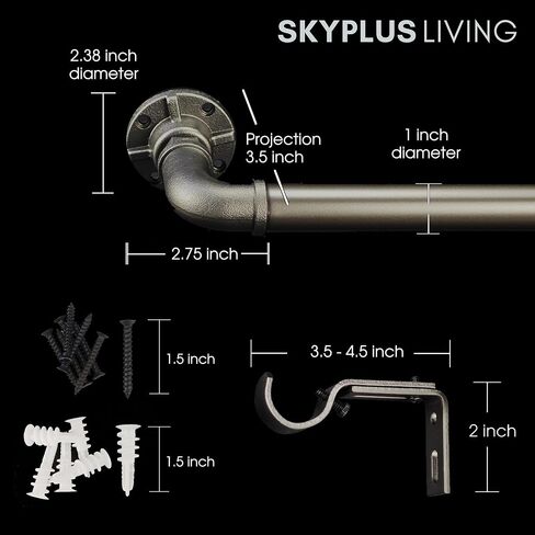 Vintage Industrial Window Curtain Rod, 1-Inch Diameter, Adjustable 72 to 144 Inches, Aged Bronze Finish in Saudi Arabia