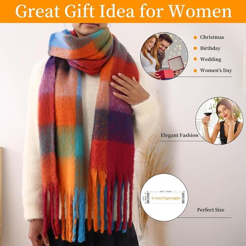 Women's Scarves Winter, Super Soft Scarf for Women Women's Cashmere Big Coloured Checked Scarf in Saudi Arabia