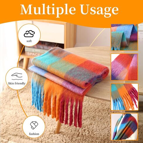 Women's Scarves Winter, Super Soft Scarf for Women Women's Cashmere Big Coloured Checked Scarf in Saudi Arabia