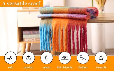 Women's Scarves Winter, Super Soft Scarf for Women Women's Cashmere Big Coloured Checked Scarf in Saudi Arabia