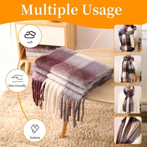 Women's Scarves Winter, Super Soft Scarf for Women Women's Cashmere Big Coloured Checked Scarf in Saudi Arabia