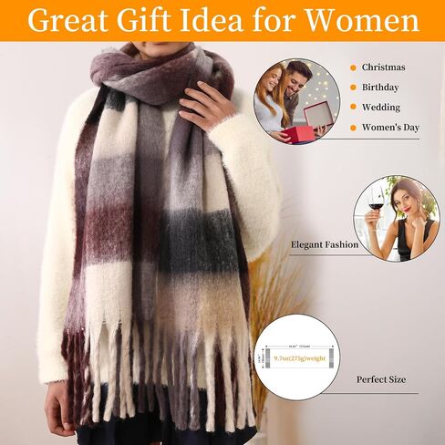 Women's Scarves Winter, Super Soft Scarf for Women Women's Cashmere Big Coloured Checked Scarf in Saudi Arabia