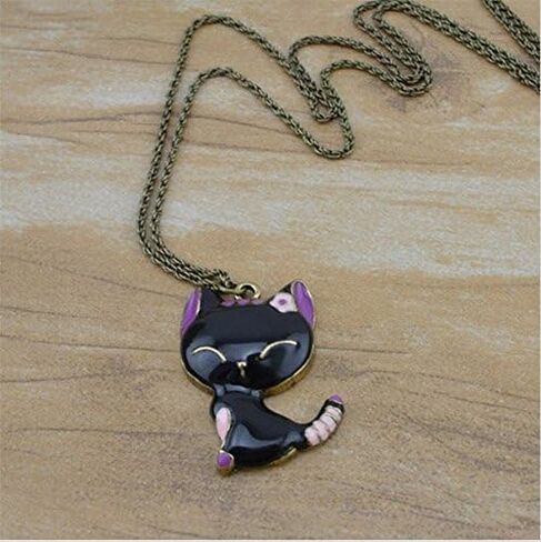 Fashion Lovely Black Cat Necklace with Shinning Black Paint Finished in Saudi Arabia