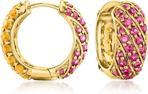 Ross-Simons 2.20 ct. t.w. Citrine and 1.90 ct. t.w. Rhodolite Garnet Reversible Hoop Earrings in 18kt Gold Over Sterling in Saudi Arabia