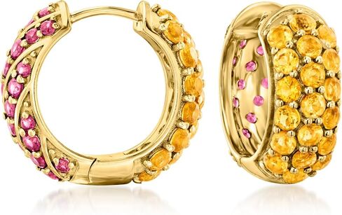 Ross-Simons 2.20 ct. t.w. Citrine and 1.90 ct. t.w. Rhodolite Garnet Reversible Hoop Earrings in 18kt Gold Over Sterling in Saudi Arabia