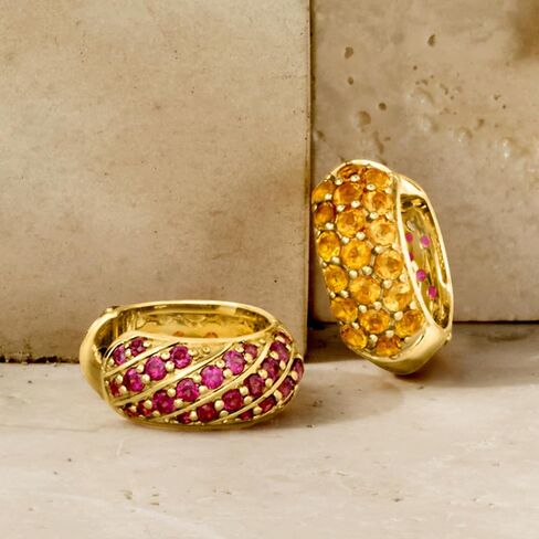 Ross-Simons 2.20 ct. t.w. Citrine and 1.90 ct. t.w. Rhodolite Garnet Reversible Hoop Earrings in 18kt Gold Over Sterling in Saudi Arabia