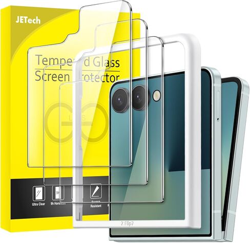 JETech Front Screen Protector for Samsung Galaxy Z Flip 6, Tempered Glass Film with Easy Installation Tool, Case-Friendly, HD Clear, 3-Pack in Saudi Arabia