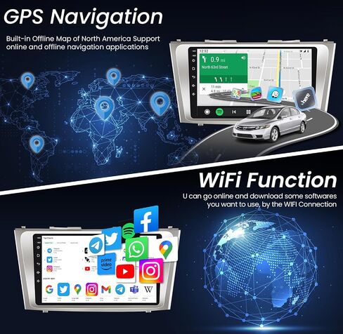 Car Radio for Toyota Camry 2006-2011 - 4+32G Upgrade Android 13 1280x800 HD 10" Touch Screen Car Stereo with Wireless Carplay & Android Auto,GPS Navigation, 5GWiFi, Bluetooth, 1080P Backup Camera in Saudi Arabia