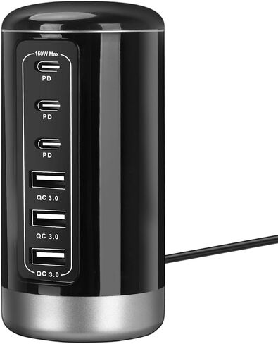 محطة شحن USB لسطح المكتب، شاحن USB عالمي بـ 6 منافذ مع تقنية التعرف الذكي لأجهزة iPhone وiPad وAndroid وجميع الأجهزة الأخرى التي تدعم USB، أسود وفضي in Kuwait