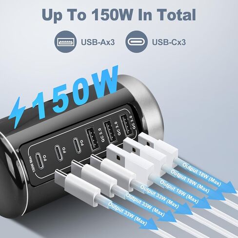 محطة شحن USB لسطح المكتب، شاحن USB عالمي بـ 6 منافذ مع تقنية التعرف الذكي لأجهزة iPhone وiPad وAndroid وجميع الأجهزة الأخرى التي تدعم USB، أسود وفضي in Kuwait