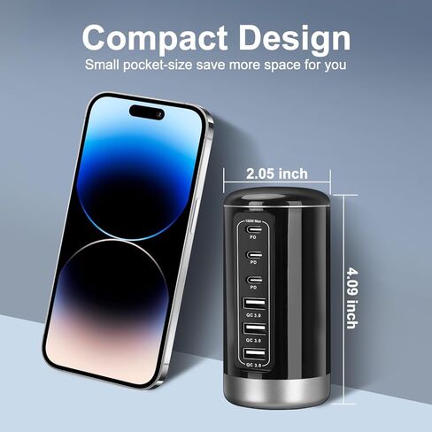 محطة شحن USB لسطح المكتب، شاحن USB عالمي بـ 6 منافذ مع تقنية التعرف الذكي لأجهزة iPhone وiPad وAndroid وجميع الأجهزة الأخرى التي تدعم USB، أسود وفضي in Kuwait