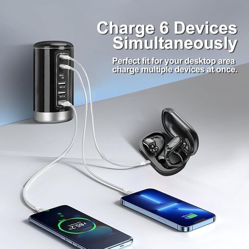 محطة شحن USB لسطح المكتب، شاحن USB عالمي بـ 6 منافذ مع تقنية التعرف الذكي لأجهزة iPhone وiPad وAndroid وجميع الأجهزة الأخرى التي تدعم USB، أسود وفضي in Kuwait