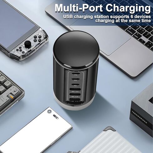 محطة شحن USB لسطح المكتب، شاحن USB عالمي بـ 6 منافذ مع تقنية التعرف الذكي لأجهزة iPhone وiPad وAndroid وجميع الأجهزة الأخرى التي تدعم USB، أسود وفضي in Kuwait