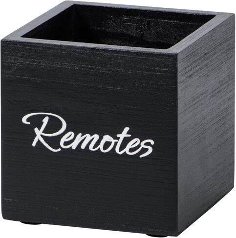 Yeeco Wooden TV Remote Holder, Remote Control Holder for Table, Wood Media Remote Controller Caddy Organizer Storage Case for Living Room Nightstand Desktop 2 Compartments Black 6.5"x3.7"x5.5" in Kuwait