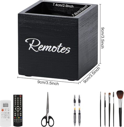 Yeeco Wooden TV Remote Holder, Remote Control Holder for Table, Wood Media Remote Controller Caddy Organizer Storage Case for Living Room Nightstand Desktop 2 Compartments Black 6.5"x3.7"x5.5" in Kuwait