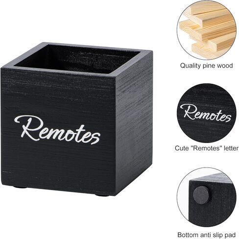Yeeco Wooden TV Remote Holder, Remote Control Holder for Table, Wood Media Remote Controller Caddy Organizer Storage Case for Living Room Nightstand Desktop 2 Compartments Black 6.5"x3.7"x5.5" in Kuwait