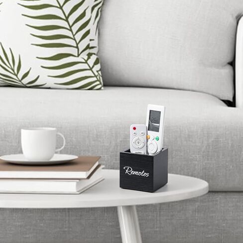 Yeeco Wooden TV Remote Holder, Remote Control Holder for Table, Wood Media Remote Controller Caddy Organizer Storage Case for Living Room Nightstand Desktop 2 Compartments Black 6.5"x3.7"x5.5" in Kuwait