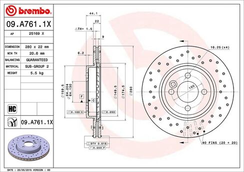 Brembo 09.A761.1X Xtra UV Coated vented drilled Front Brake Rotor MINI OE# 34116858651 in Saudi Arabia