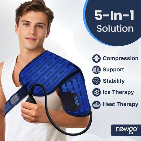 NEWGO Shoulder Ice Pack Wrap Gel Cold Pack Brace Support with Air Pump Cold Compress for Shoulder Injuries, Arthritis, Tendinitis, Sprains, Bursitis in Saudi Arabia