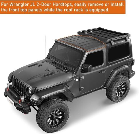Hooke Road JL 2 Doors Roof Rack Aluminum Cross Bar Cargo Basket Carrier for 2018-2025 Jeep Wrangler JL 2-Door Hard Top - Easily Remove Front Top Panels in Saudi Arabia