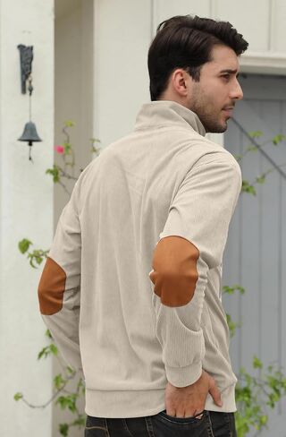 Men's Fashion Corduroy Sweatshirt Long Sleeve Button-Down Shirt Stand Collar Pullover Sweater in Kuwait
