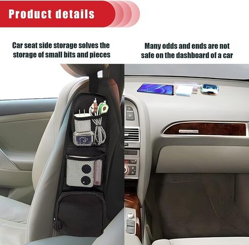 Car Seat Storage Hanging Bag, Multi-Pocket Seat Side Organizer, Can Hold Mobile Phone, Wallet, Glasses, Ideal for Cars, SUVs, Trucks, Black in Saudi Arabia
