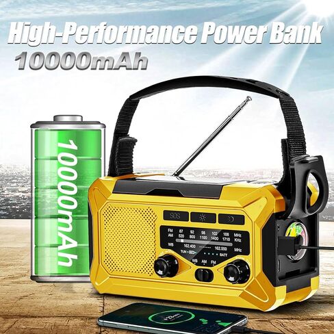 10000mAh Emergency Radio,Multi-Function AM/FM/NOAA Weather Radio,Hand Crank,USB Cable 3 Charging Methods,SOS Alarm,Flashlight,Phone Charger,Compass,Reading Lamp(Silver Grey) in Saudi Arabia