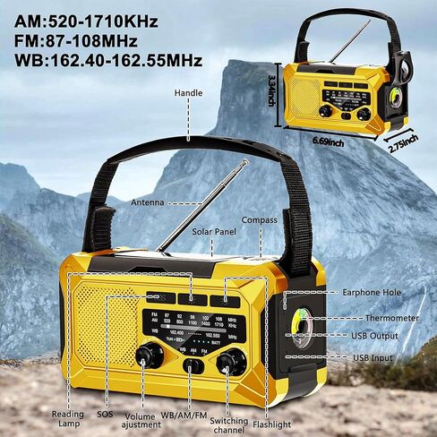 10000mAh Emergency Radio,Multi-Function AM/FM/NOAA Weather Radio,Hand Crank,USB Cable 3 Charging Methods,SOS Alarm,Flashlight,Phone Charger,Compass,Reading Lamp(Silver Grey) in Saudi Arabia