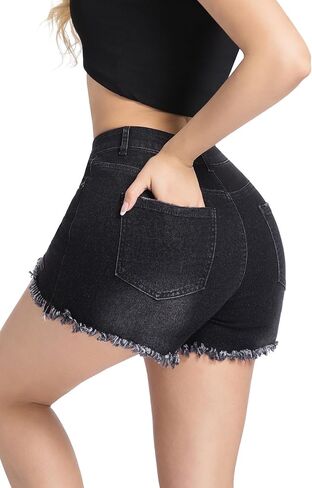 Women's Ripped Denim Shorts Frayed Raw Hem Curvy Jean Shorts in Saudi Arabia