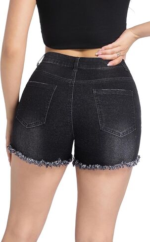 Women's Ripped Denim Shorts Frayed Raw Hem Curvy Jean Shorts in Saudi Arabia