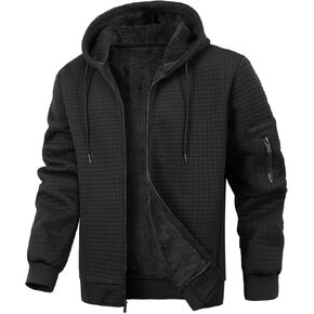 سويت شيرت رجالي بغطاء للرأس مبطن بصوف الشيربا، سترات شتوية دافئة من الصوف الثقيل بسحاب كامل in Kuwait