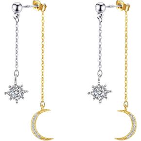 925 Sterling Silver Moon Star Earrings for Women Crescent Dangle with Cubic Zirconia Celestial Jewelry for Wedding in Kuwait