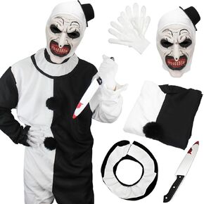 Halloween Clown Costume Black and White Clown Jumpsuit Outfit With Mask Accessories Set in Saudi Arabia