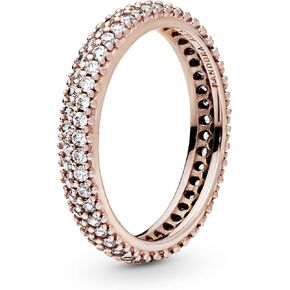 PANDORA Elegant Pavé Ring Band - Rose Gold Ring for Women - Layering or Stackable Ring - Gift for Her - 14k Rose Gold-Plated Rose with Cubic Zirconia, With Gift Box in Saudi Arabia