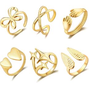 Wellike 6 Pcs Gold Stackable Rings For Women Adjustable Gold Rings Set Chunky Stacking Knuckle Rings 18k Gold Plated Non Tarnish Dainty Butterfly Heart Stainless Steel Thumb Ring Jewelry in Saudi Arabia