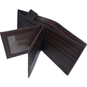 BiFold RFID Mens Leather Wallet With 2 ID Windows, 16 Credit Card Slots, 4 Hidden Pockets, Divided Currency Compartment & Key Holder P51214 (Brown) in Saudi Arabia
