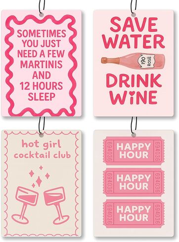 Preppy Coquette Pink Bow Floral Car Air Freshener 4 قطع - عصري كم نحن محظوظون نحن القوس الزهور معطر الهواء المعلق ديكور للسيارات خزانة الكتب درج، اكسسوارات السيارات جرلي مرآة ديكور للنساء in Kuwait