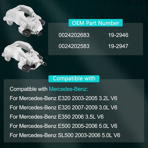 0024202683 0024202583 2 PCs Rear Disc Brake Caliper Assembly Set Without Bracket for Mercedes-Benz E320 2003-2009, E350 2006, E500 2005-2006, SL500 2003-2006 3.0L 3.2L 3.5L 5.0L in Saudi Arabia