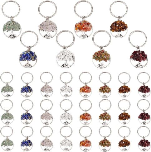 ph pandahall 32pcs شجرة الحياة المفاتيح، 8 نمط الكريستال الطبيعي سلاسل المفاتيح الحجر الأحجار الكريمة مفتاح سلسلة سحر المفاتيح قلادة مع حلقات المفاتيح لحقيبة كيرينغ عيد الشكر المعلمين عيد الأم in Saudi Arabia