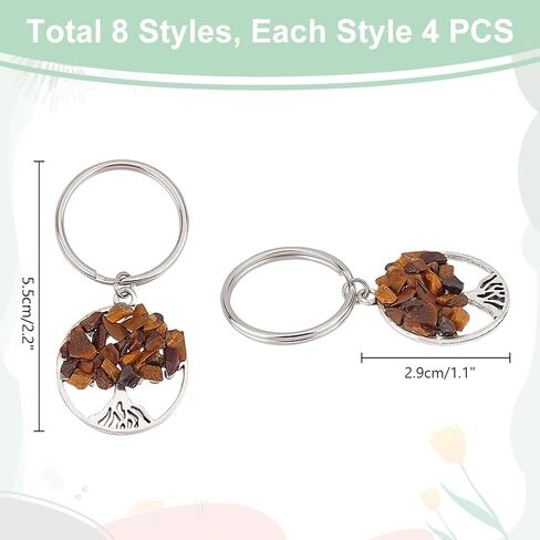 ph pandahall 32pcs شجرة الحياة المفاتيح، 8 نمط الكريستال الطبيعي سلاسل المفاتيح الحجر الأحجار الكريمة مفتاح سلسلة سحر المفاتيح قلادة مع حلقات المفاتيح لحقيبة كيرينغ عيد الشكر المعلمين عيد الأم in Saudi Arabia