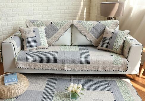 vctops Patchwork Sofa Couch Covers Farmhouse Floral Pattern Cotton Quilted Sectional Couch Cover, Non Slip Sofa Slipcover Washable Furniture Protector, 1 Piece/Not All Set - 35"x94" in Saudi Arabia